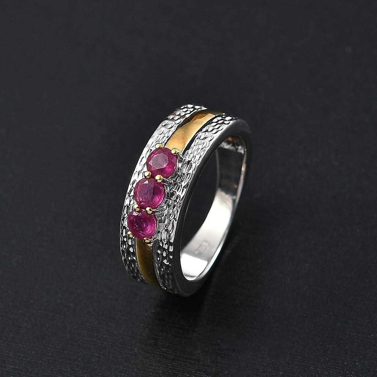 African Ruby (FF) Ring in 18K YG Plated and Rhodium Over Sterling Silver (Size 8.0) 0.80 ctw image number 1