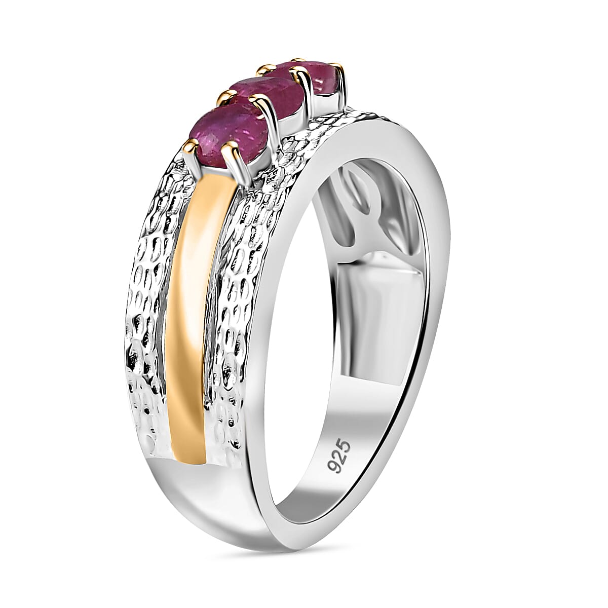 African Ruby (FF) Ring in 18K YG Plated and Rhodium Over Sterling Silver (Size 8.0) 0.80 ctw image number 3