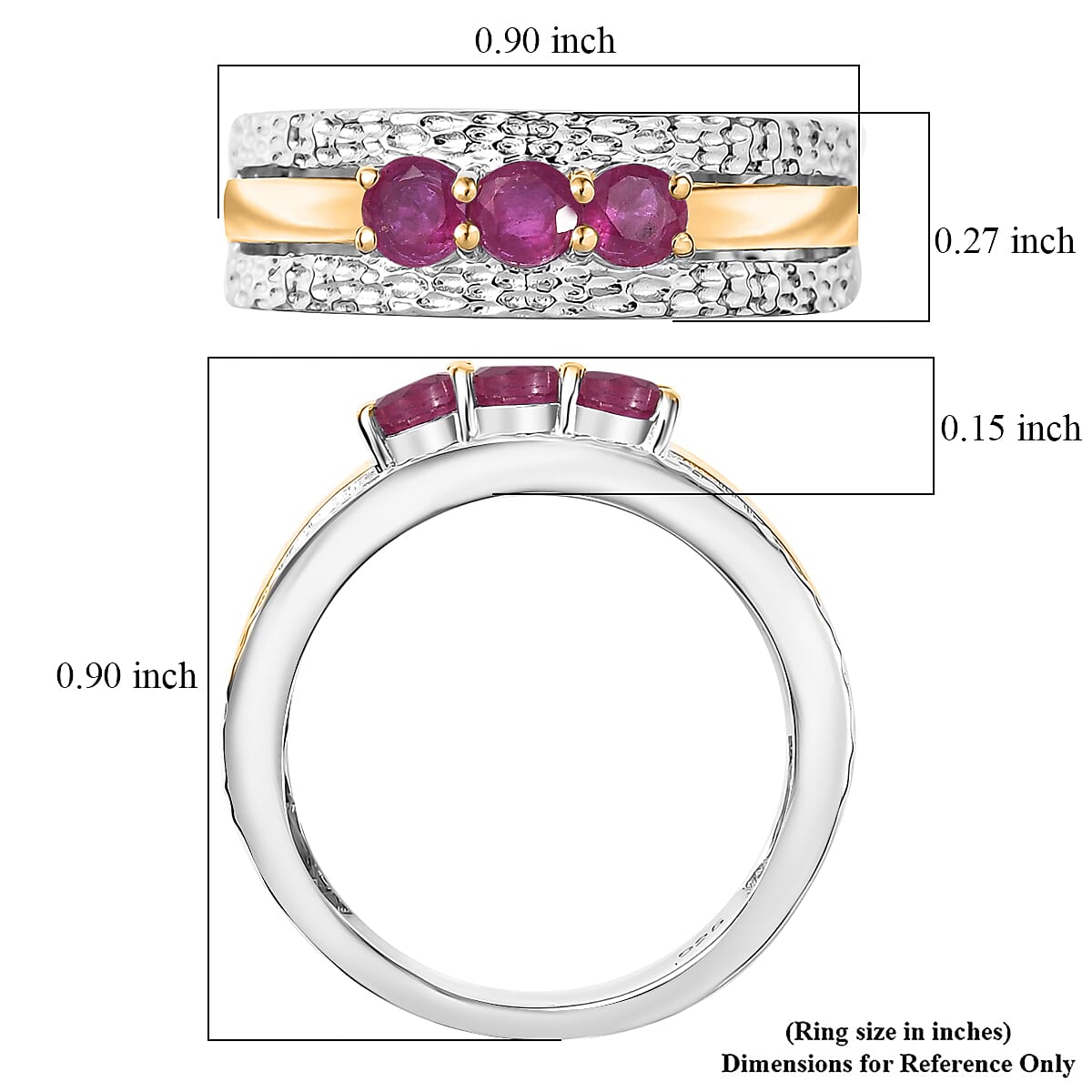 African Ruby (FF) 0.80 ctw Ring in 18K YG Plated and Rhodium Over Sterling Silver (Size 8.0)
