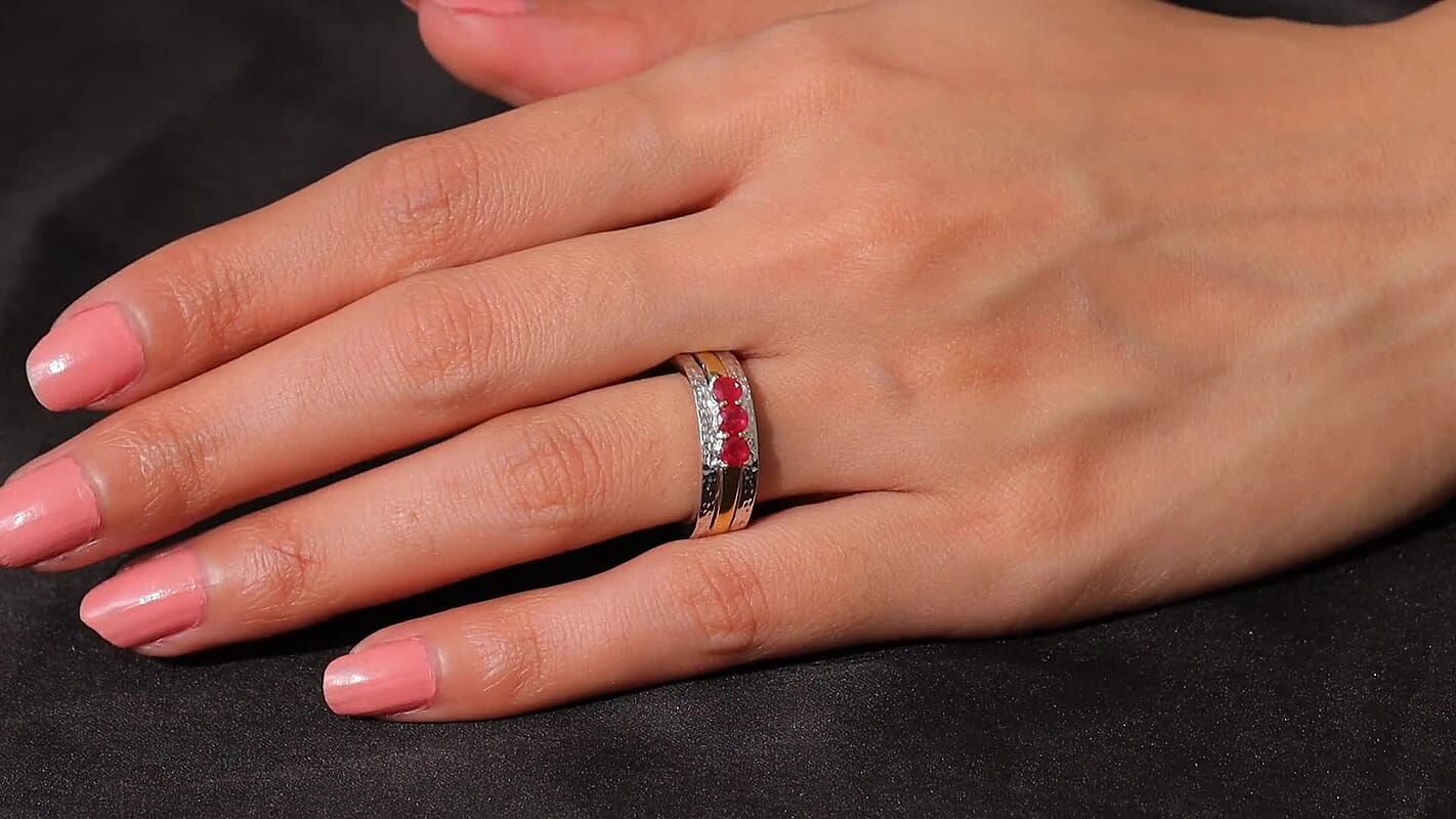 African Ruby (FF) Ring in 18K YG Plated and Rhodium Over Sterling Silver (Size 8.0) 0.80 ctw