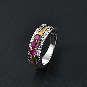 African Ruby (FF) 0.80 ctw Ring in 18K YG Plated and Rhodium Over Sterling Silver (Size 9.0)