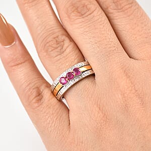 African Ruby (FF) 0.80 ctw Ring in 18K YG Plated and Rhodium Over Sterling Silver (Size 9.0)