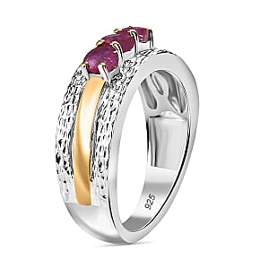 African Ruby (FF) 0.80 ctw Ring in 18K YG Plated and Rhodium Over Sterling Silver (Size 9.0)