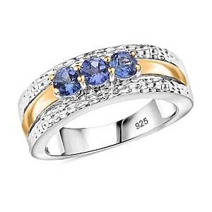 Tanzanite 0.65 ctw Ring in 18K YG Plated and Rhodium Over Sterling Silver (Size 8.0)