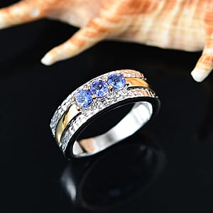 Tanzanite 0.65 ctw Ring in 18K YG Plated and Rhodium Over Sterling Silver (Size 8.0)
