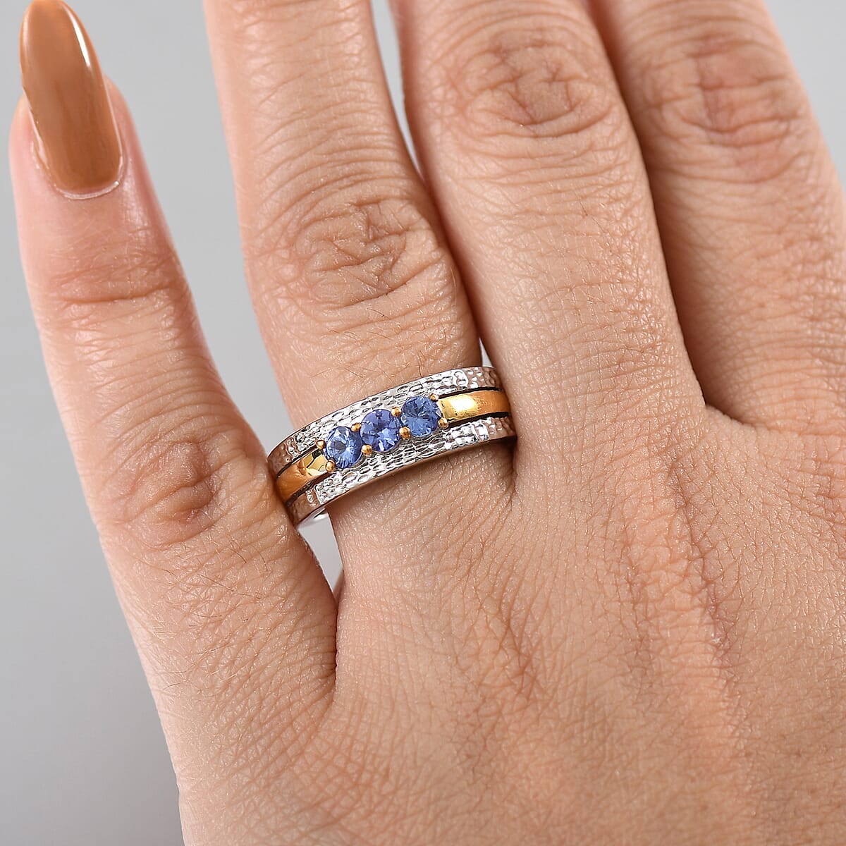 Tanzanite 0.65 ctw Ring in 18K YG Plated and Rhodium Over Sterling Silver (Size 8.0) image number 2