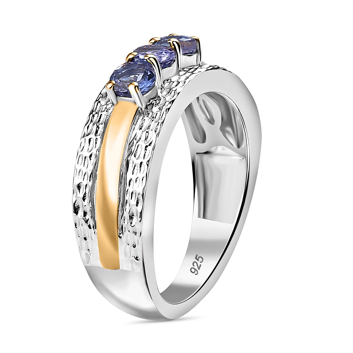 Tanzanite 0.65 ctw Ring in 18K YG Plated and Rhodium Over Sterling Silver (Size 8.0) image number 3