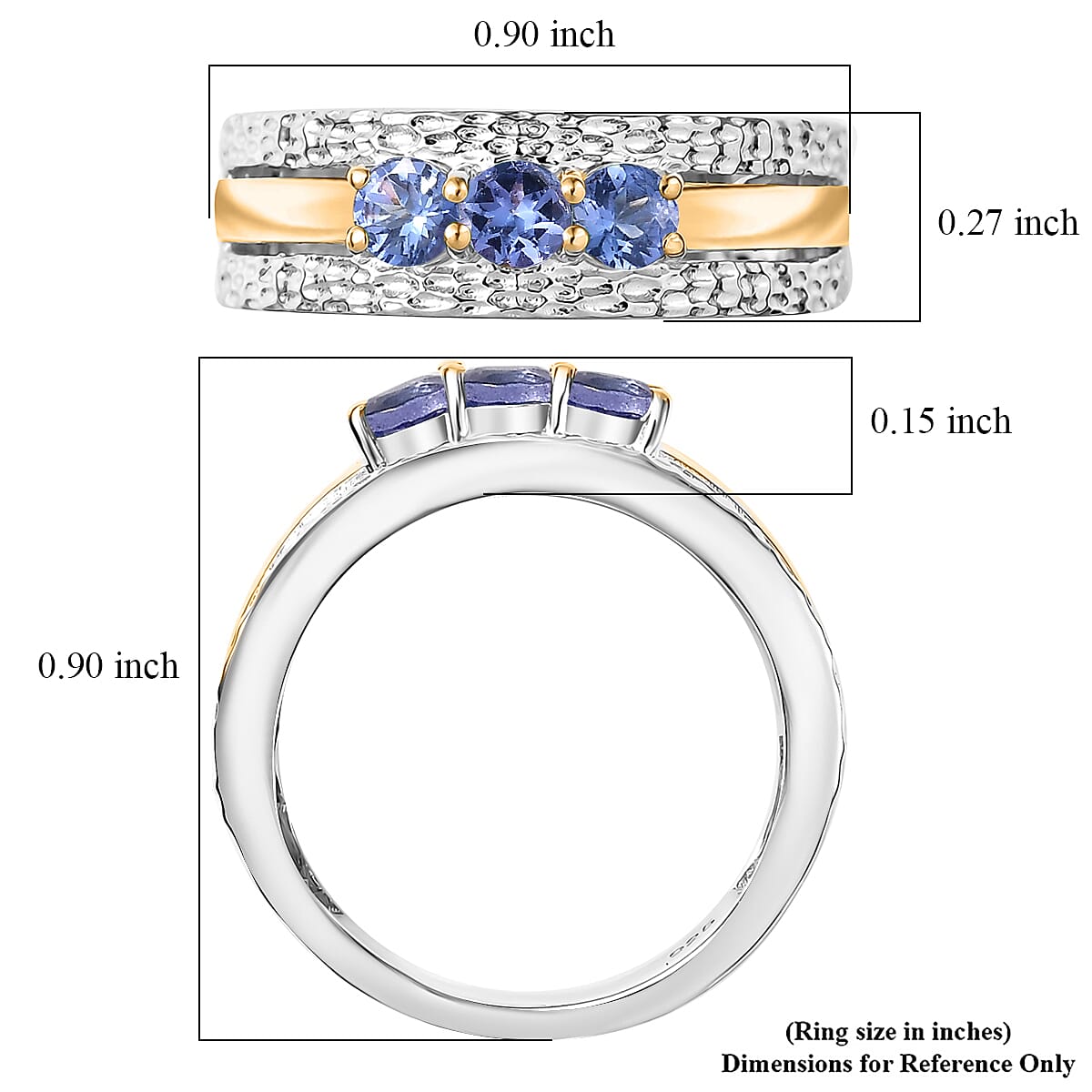 Tanzanite 0.65 ctw Ring in 18K YG Plated and Rhodium Over Sterling Silver (Size 8.0) image number 5