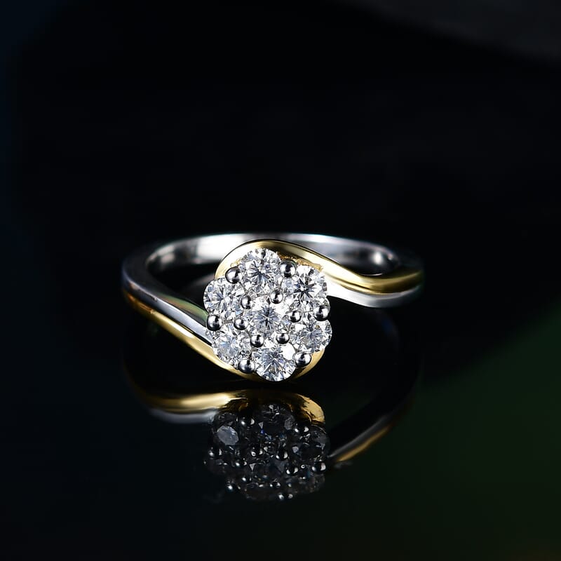 Moissanite 0.60 ctw Bypass Ring in 18K YG Plated and Rhodium Over Sterling Silver (Size 8.0)