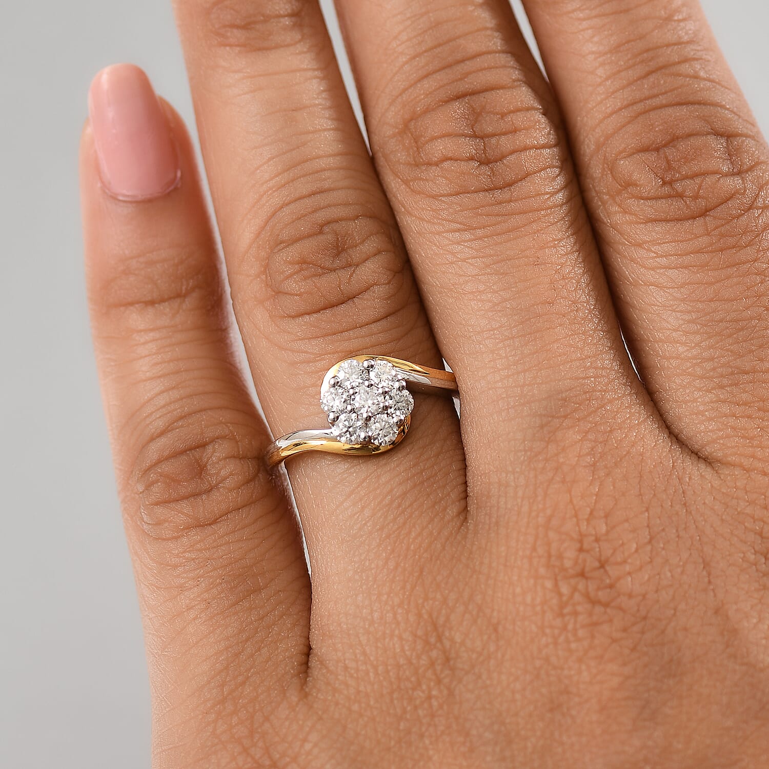 Moissanite 0.60 ctw Bypass Ring in 18K YG Plated and Rhodium Over Sterling Silver (Size 8.0)