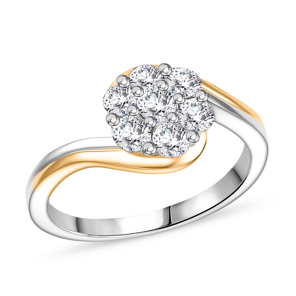 Moissanite 0.60 ctw Bypass Ring in 18K YG Plated and Rhodium Over Sterling Silver (Size 8.0)