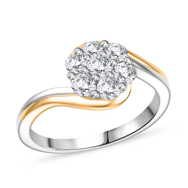 Moissanite 0.60 ctw Bypass Ring in 18K YG Plated and Rhodium Over Sterling Silver (Size 8.0)