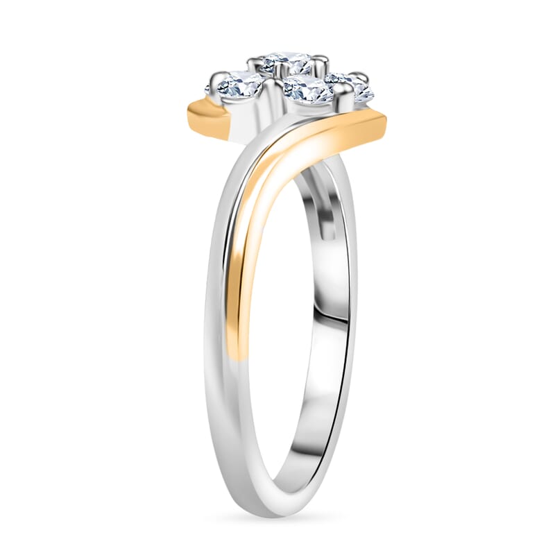 Moissanite 0.60 ctw Bypass Ring in 18K YG Plated and Rhodium Over Sterling Silver (Size 8.0)
