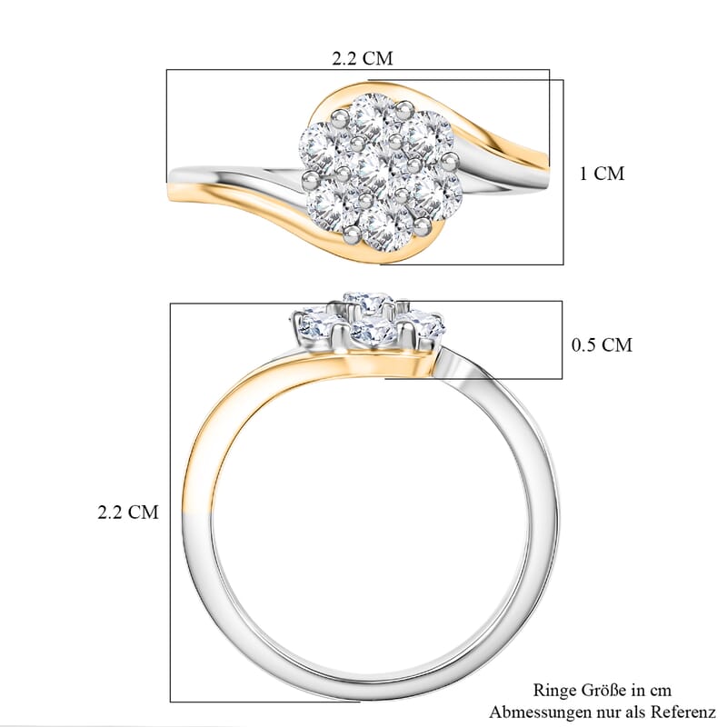 Moissanite 0.60 ctw Bypass Ring in 18K YG Plated and Rhodium Over Sterling Silver (Size 8.0)