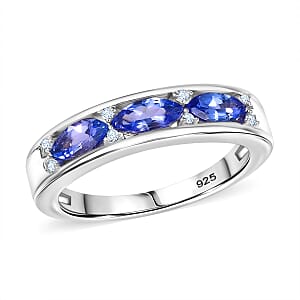 Tanzanite and White Zircon 0.90 ctw Ring in Rhodium Over Sterling Silver (Size 7.5)