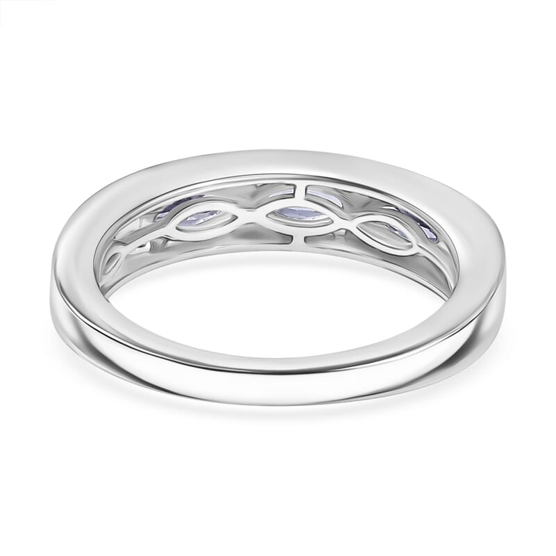 Tanzanite and White Zircon 0.90 ctw Ring in Rhodium Over Sterling Silver (Size 7.5)