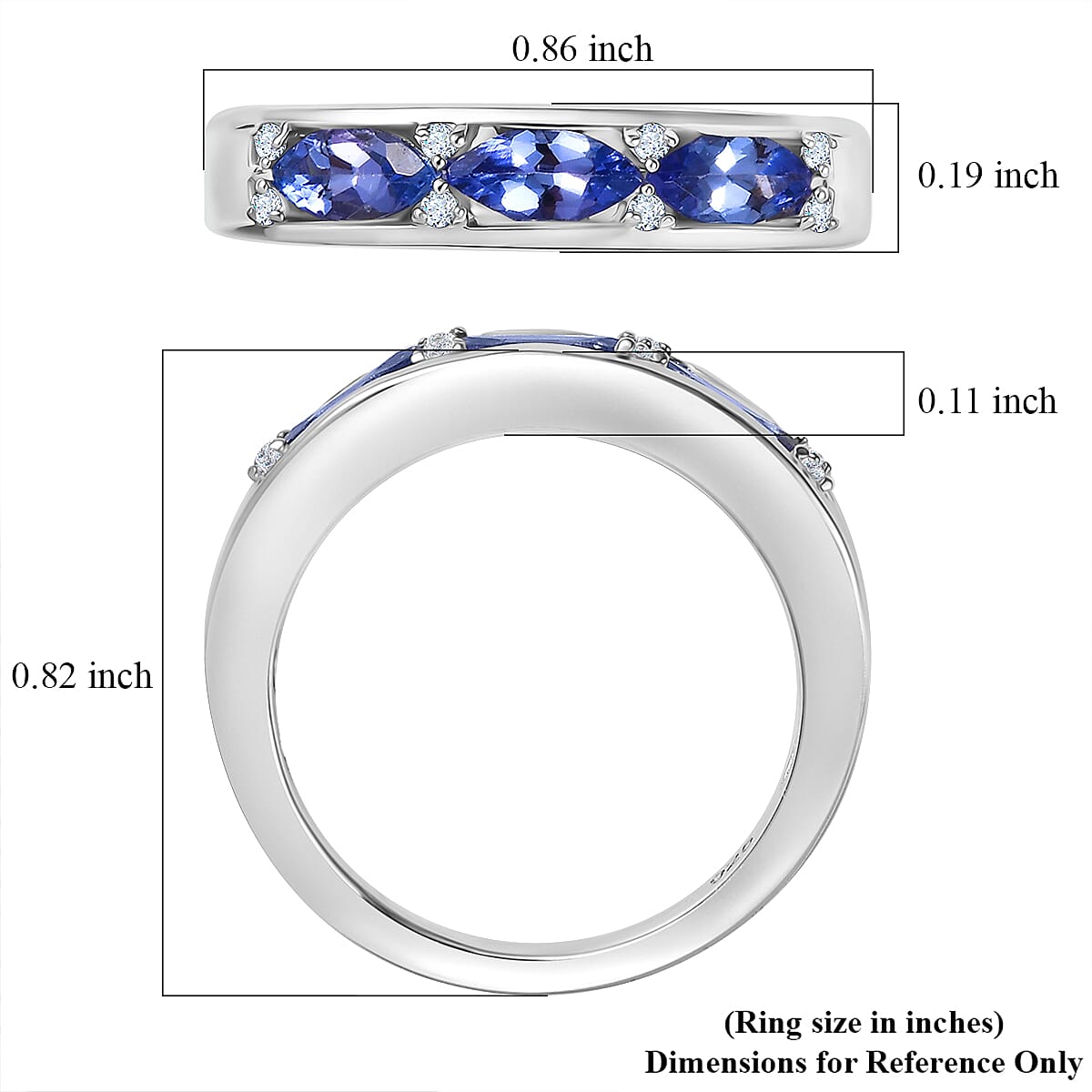 Tanzanite and White Zircon 0.90 ctw Ring in Rhodium Over Sterling Silver (Size 7.5) image number 5