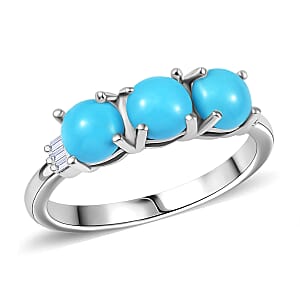 Sleeping Beauty Turquoise and Diamond 1.40 ctw Ring in Platinum Over Sterling Silver (Size 8.0)