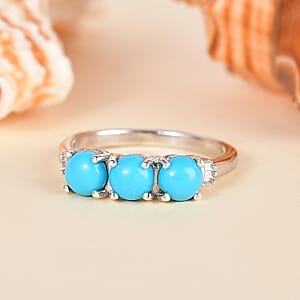 Sleeping Beauty Turquoise and Diamond 1.40 ctw Ring in Platinum Over Sterling Silver (Size 8.0)