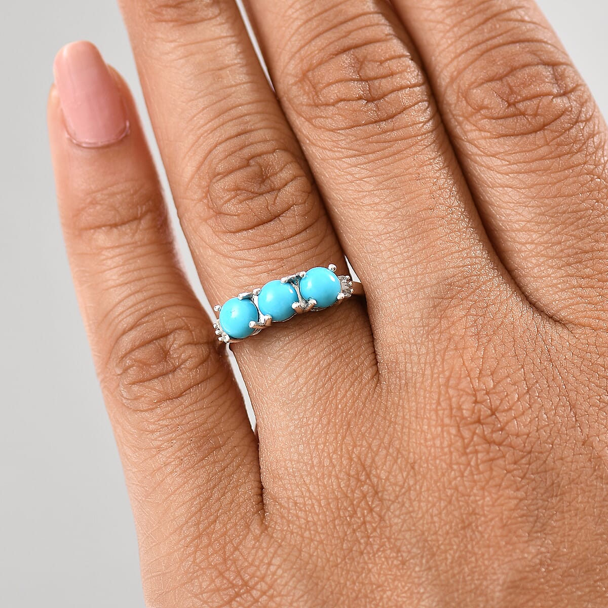 Sleeping Beauty Turquoise and Diamond 1.40 ctw Ring in Platinum Over Sterling Silver (Size 8.0) image number 2