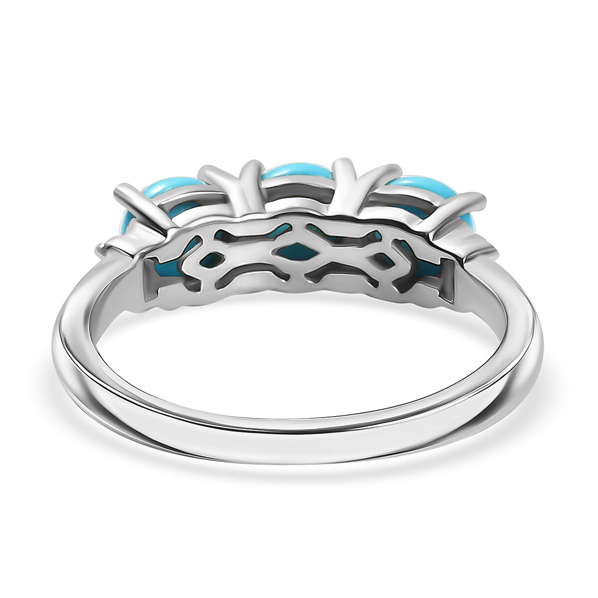 Sleeping Beauty Turquoise and Diamond 1.40 ctw Ring in Platinum Over Sterling Silver (Size 8.0) image number 4
