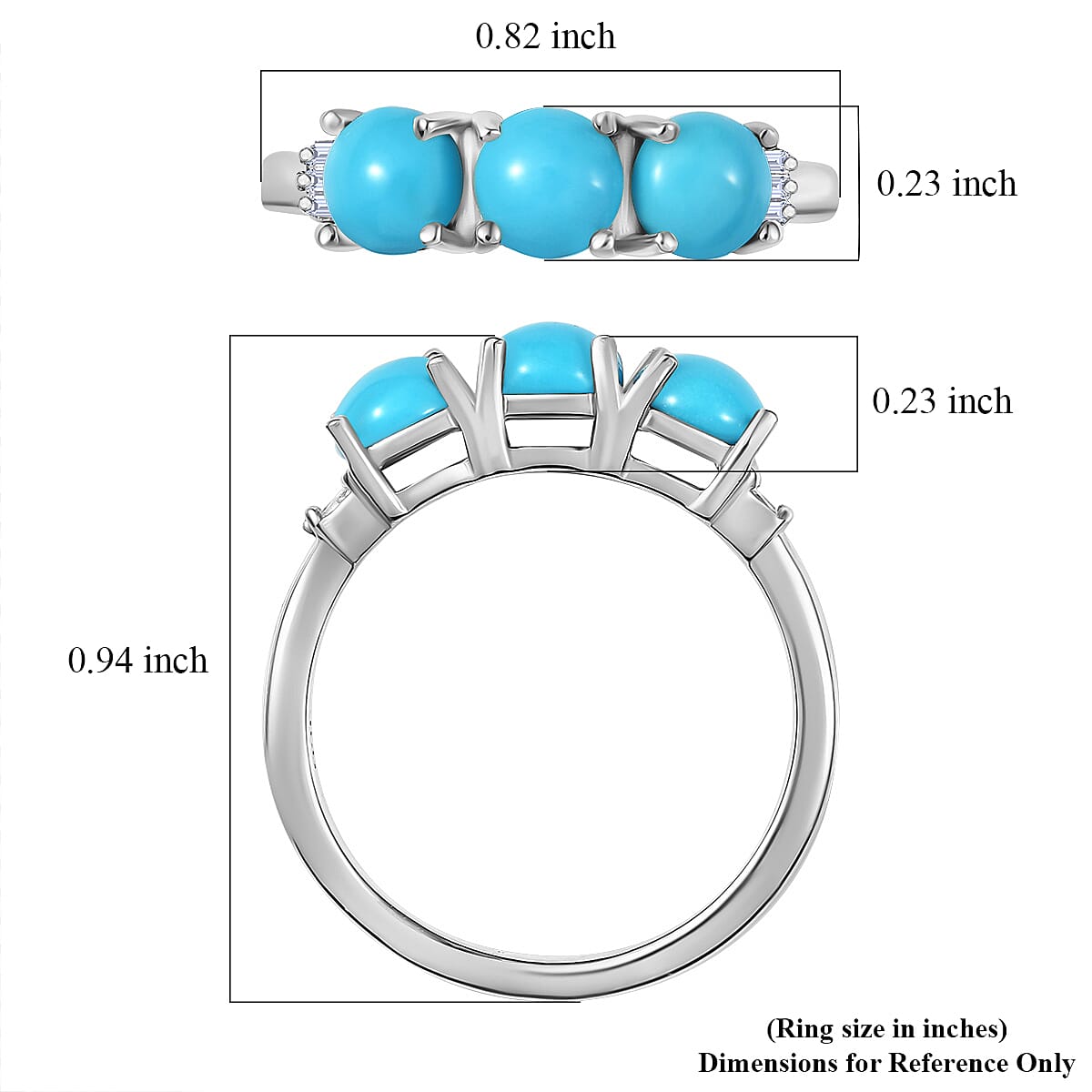 Sleeping Beauty Turquoise and Diamond 1.40 ctw Ring in Platinum Over Sterling Silver (Size 8.0) image number 5