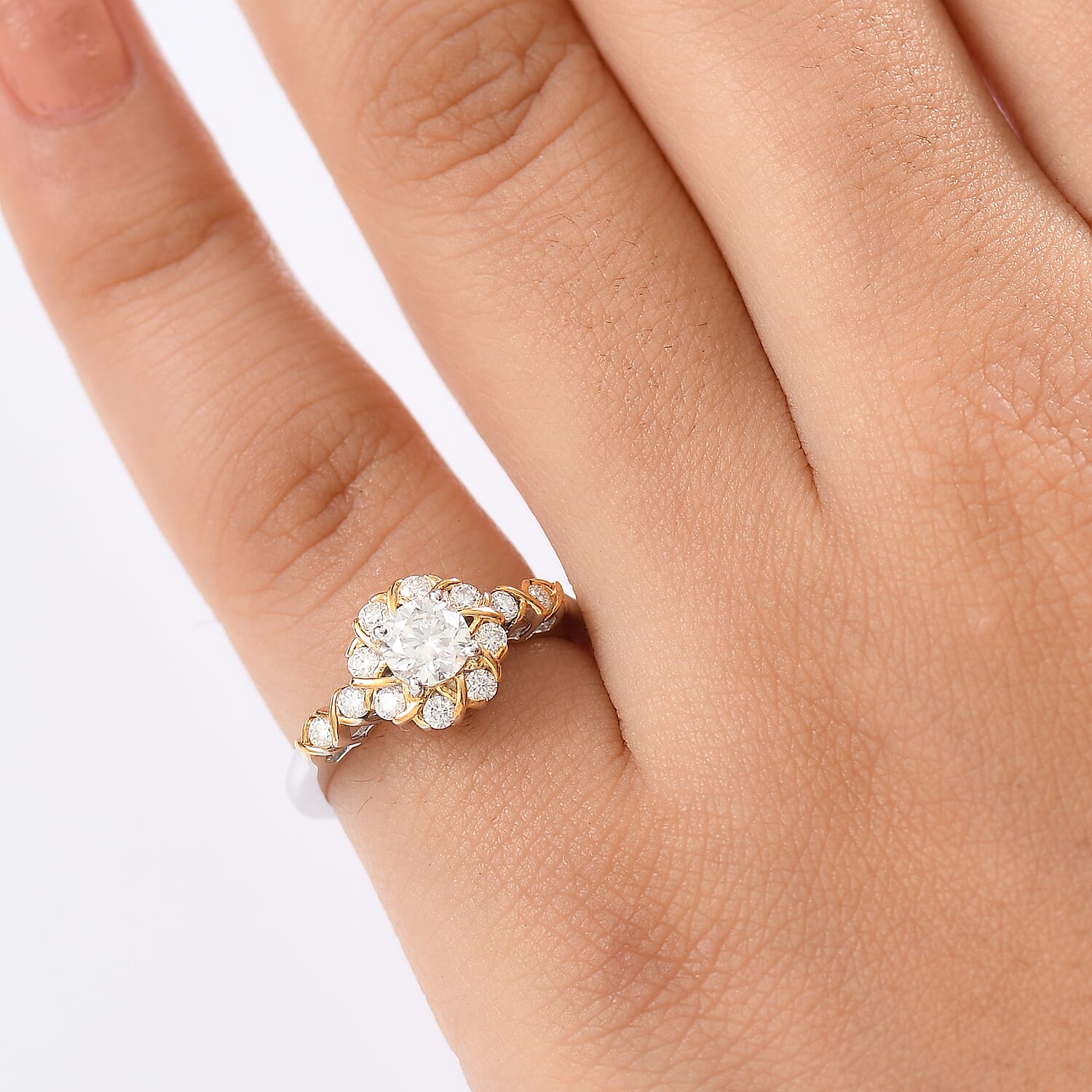 D'Joy Moissanite 0.75 ctw Ring in in 18K YG Plated and Rhodium Over Sterling Silver (Size 6.5)