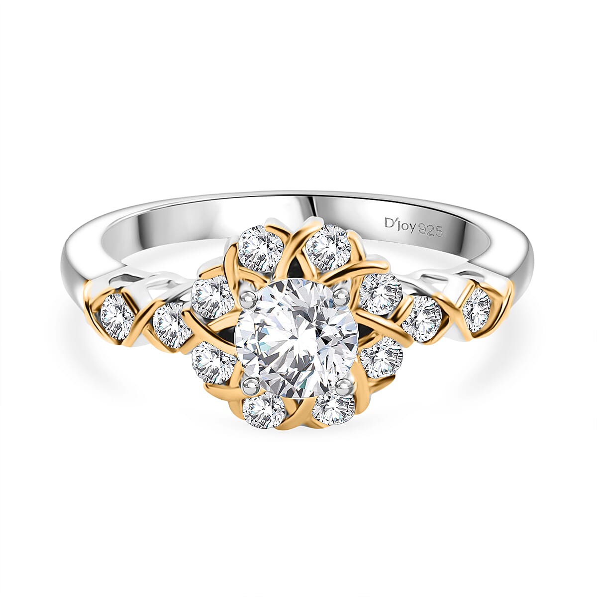 D'Joy Moissanite 0.75 ctw Ring in in 18K YG Plated and Rhodium Over Sterling Silver (Size 5.0)