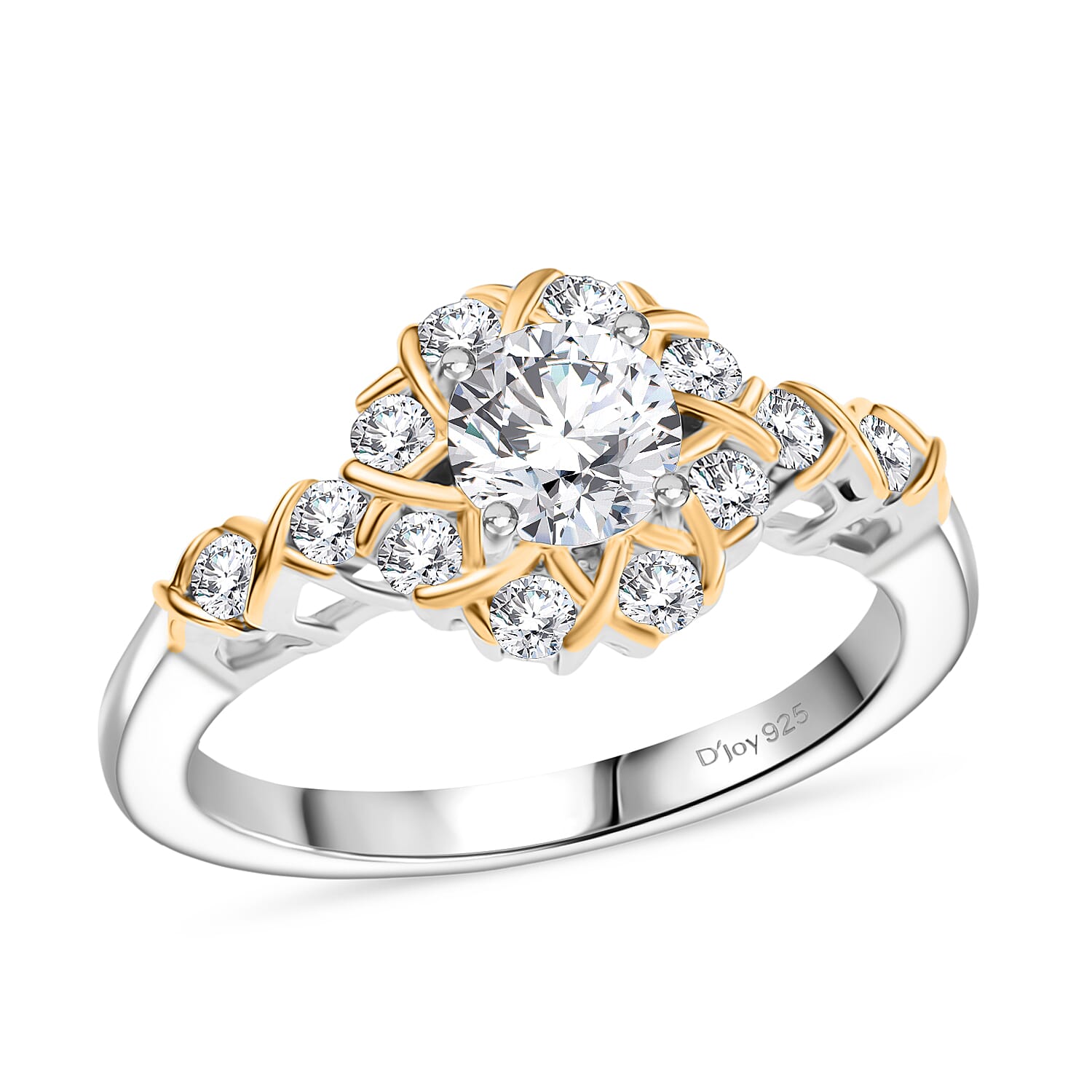 D'Joy Moissanite 0.75 ctw Ring in in 18K YG Plated and Rhodium Over Sterling Silver (Size 5.0)