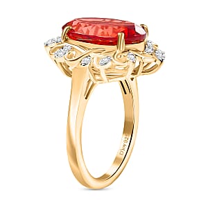 D'Joy Lab Created Padparadscha Sapphire and White Zircon 8.40 ctw Ring in 18K Vermeil Yellow Gold Over Sterling Silver (Size 8.0)