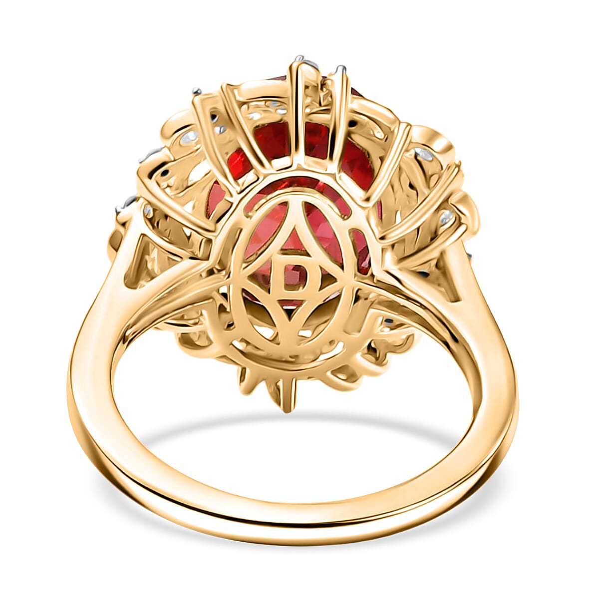 D'Joy Lab Created Padparadscha Sapphire and White Zircon 8.40 ctw Ring in 18K Vermeil Yellow Gold Over Sterling Silver (Size 8.0) image number 4