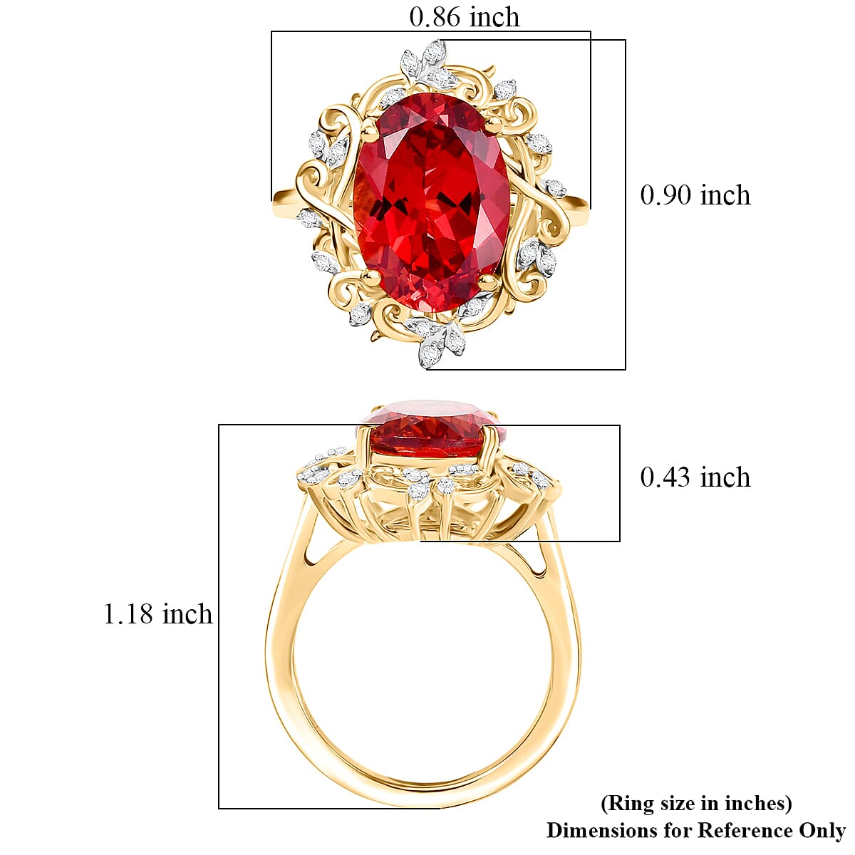 D'Joy Lab Created Padparadscha Sapphire and White Zircon 8.40 ctw Ring in 18K Vermeil Yellow Gold Over Sterling Silver (Size 8.0) image number 5