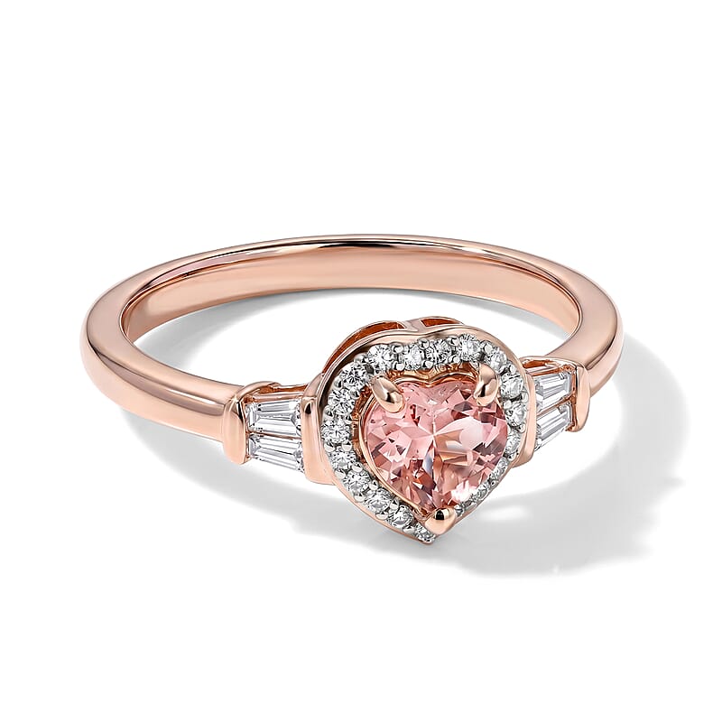 D'Joy Premium Blush Tourmaline and Moissanite 0.90 ctw Romance Heart Ring in 18K Vermeil Rose Gold Over Sterling Silver (Size 5.0)