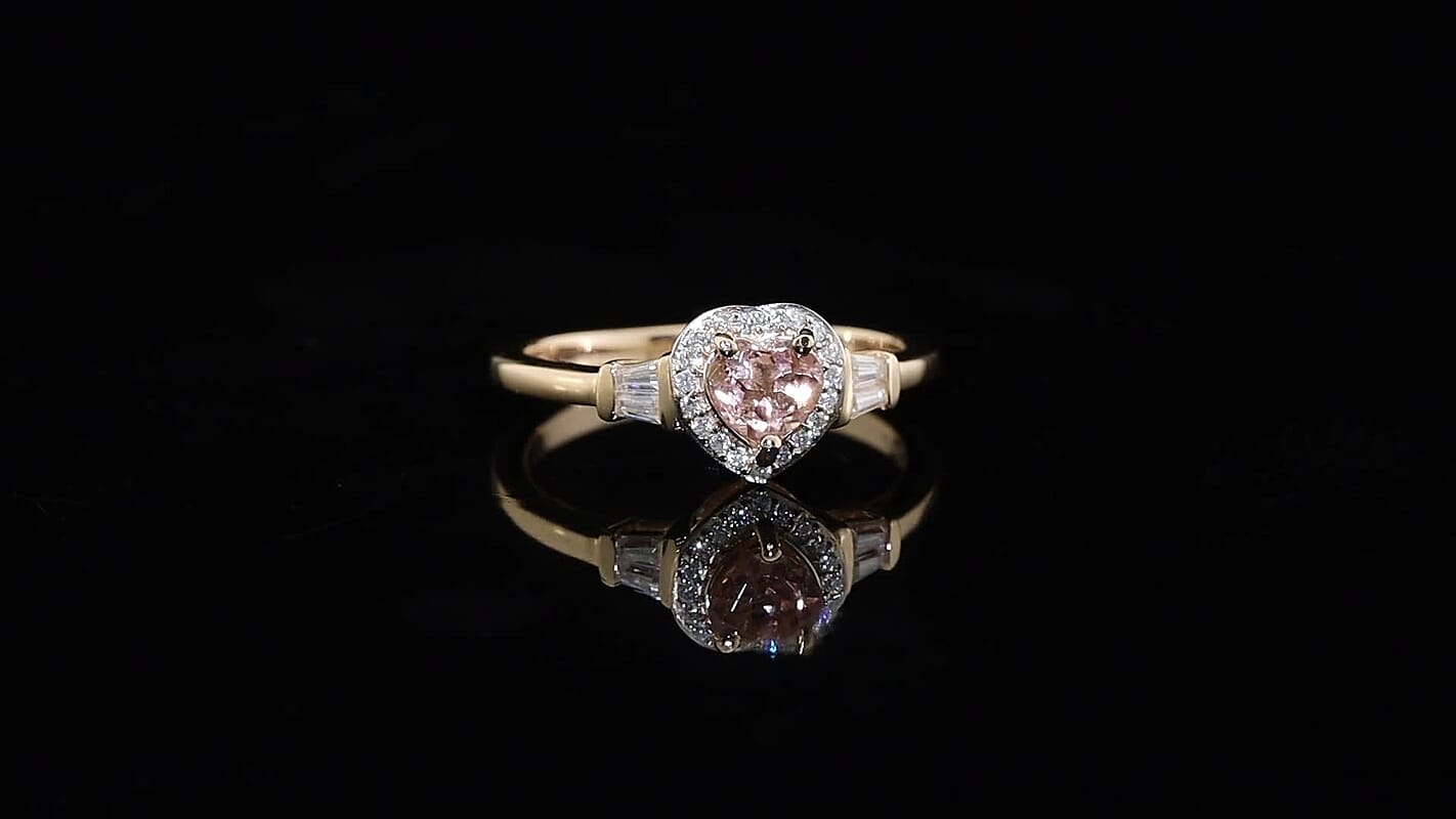 D'Joy Premium Blush Tourmaline, Moissanite Ring in 18K Vermeil RG Over Sterling Silver (Size 10.0) 0.90 ctw
