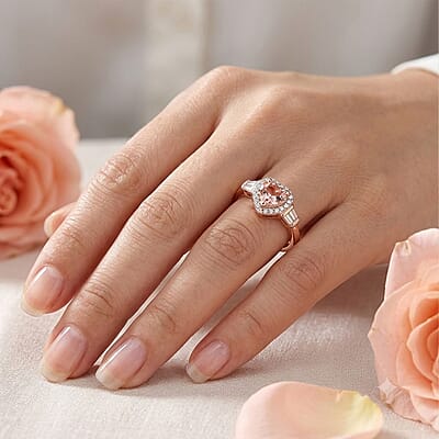 D'Joy Premium Blush Tourmaline and Moissanite 0.90 ctw Romance Heart Ring in 18K Vermeil Rose Gold Over Sterling Silver (Size 5.0)