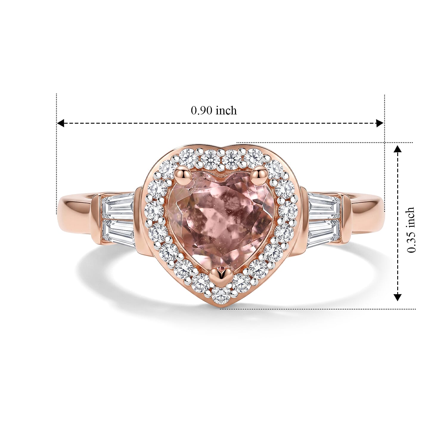 D'Joy Premium Blush Tourmaline and Moissanite 0.90 ctw Romance Heart Ring in 18K Vermeil Rose Gold Over Sterling Silver (Size 5.0)