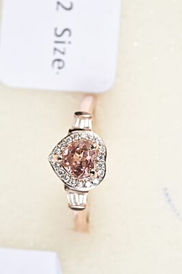 D'Joy Premium Blush Tourmaline and Moissanite 0.90 ctw Romance Heart Ring in 18K Vermeil Rose Gold Over Sterling Silver (Size 5.0)