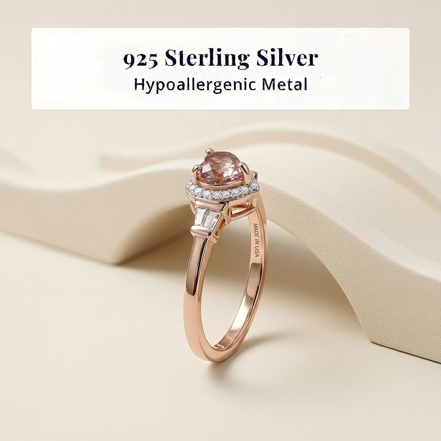 D'Joy Premium Blush Tourmaline and Moissanite 0.90 ctw Romance Heart Ring in 18K Vermeil Rose Gold Over Sterling Silver (Size 8.0)