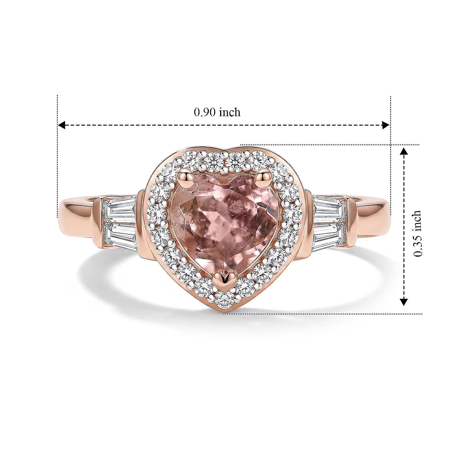 D'Joy Premium Blush Tourmaline and Moissanite 0.90 ctw Romance Heart Ring in 18K Vermeil Rose Gold Over Sterling Silver (Size 8.0)