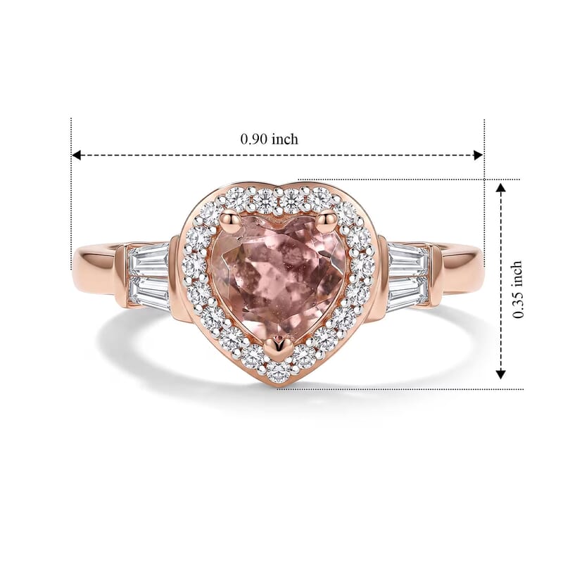 D'Joy Premium Blush Tourmaline and Moissanite 0.90 ctw Romance Heart Ring in 18K Vermeil Rose Gold Over Sterling Silver (Size 8.0)