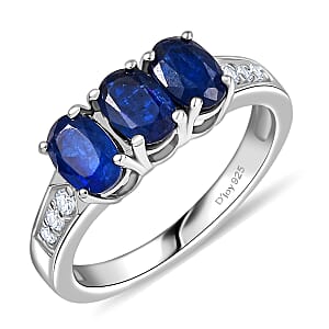 D'Joy Kashmir Kyanite and White Zircon 2.00 ctw Ring in Platinum Over Sterling Silver (Size 6.5)