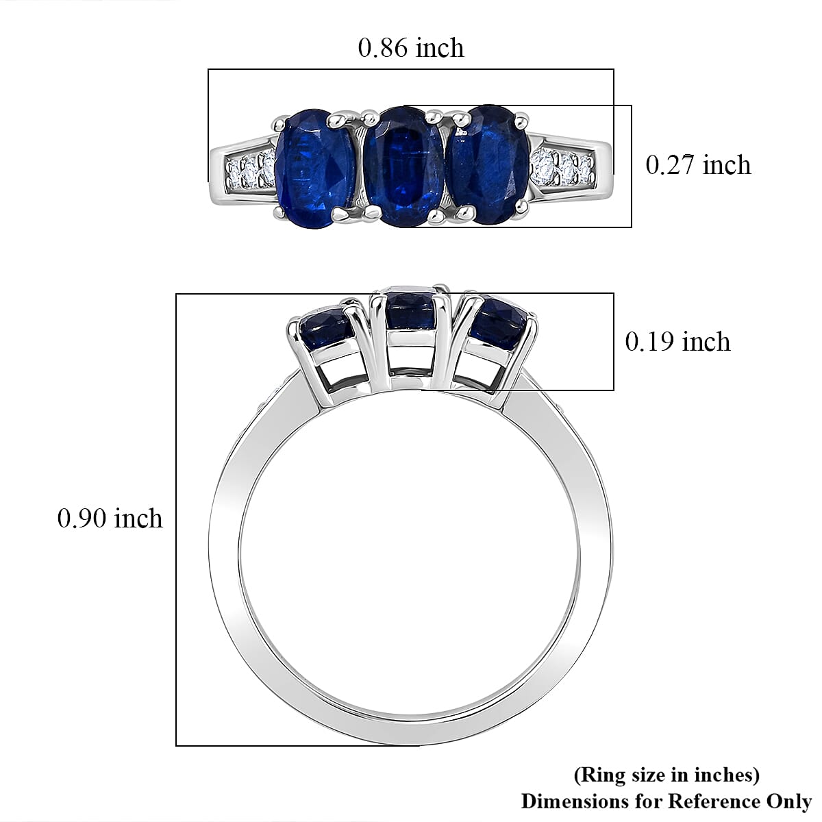 D'Joy Kashmir Kyanite and White Zircon 2.00 ctw Ring in Platinum Over Sterling Silver (Size 6.5)