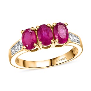 D'Joy Premium African Ruby (FF) and White Zircon 2.20 ctw Ring in 18K YG Plating Sterling Silver (Size 6.5)