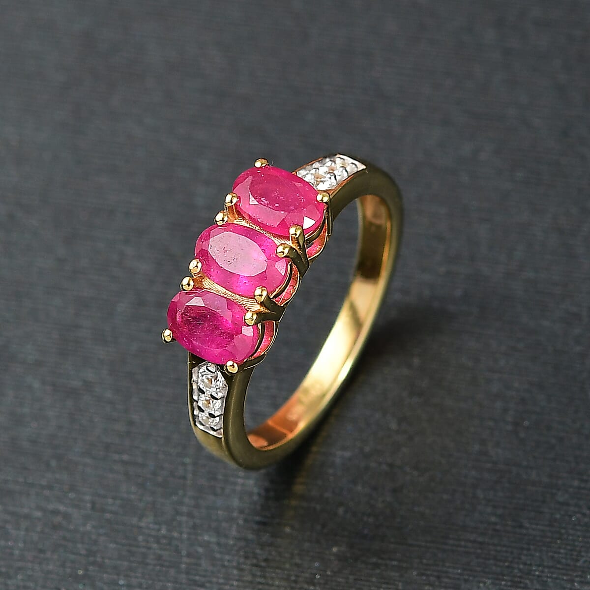 D'Joy Premium African Ruby (FF) and White Zircon 2.20 ctw Ring in 18K YG Plating Sterling Silver (Size 6.5) image number 1
