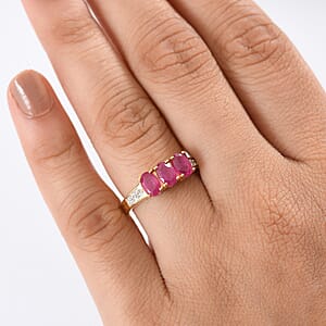 D'Joy Premium African Ruby (FF) and White Zircon 2.20 ctw Ring in 18K YG Plating Sterling Silver (Size 6.5)