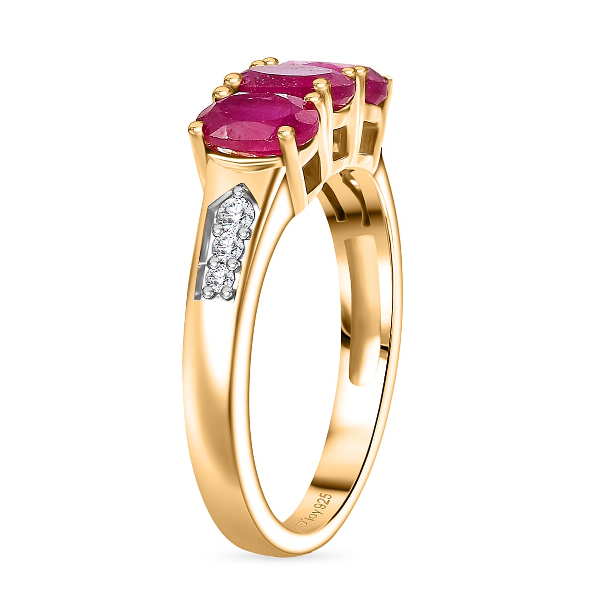 D'Joy Premium African Ruby (FF) and White Zircon 2.20 ctw Ring in 18K YG Plating Sterling Silver (Size 6.5) image number 3