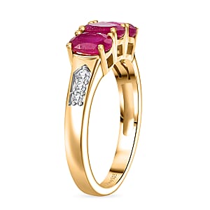 D'Joy Premium African Ruby (FF) and White Zircon 2.20 ctw Ring in 18K YG Plating Sterling Silver (Size 6.5)