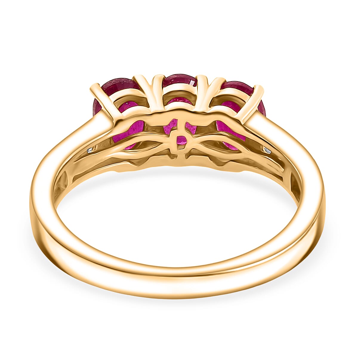 D'Joy Premium African Ruby (FF) and White Zircon 2.20 ctw Ring in 18K YG Plating Sterling Silver (Size 6.5) image number 4