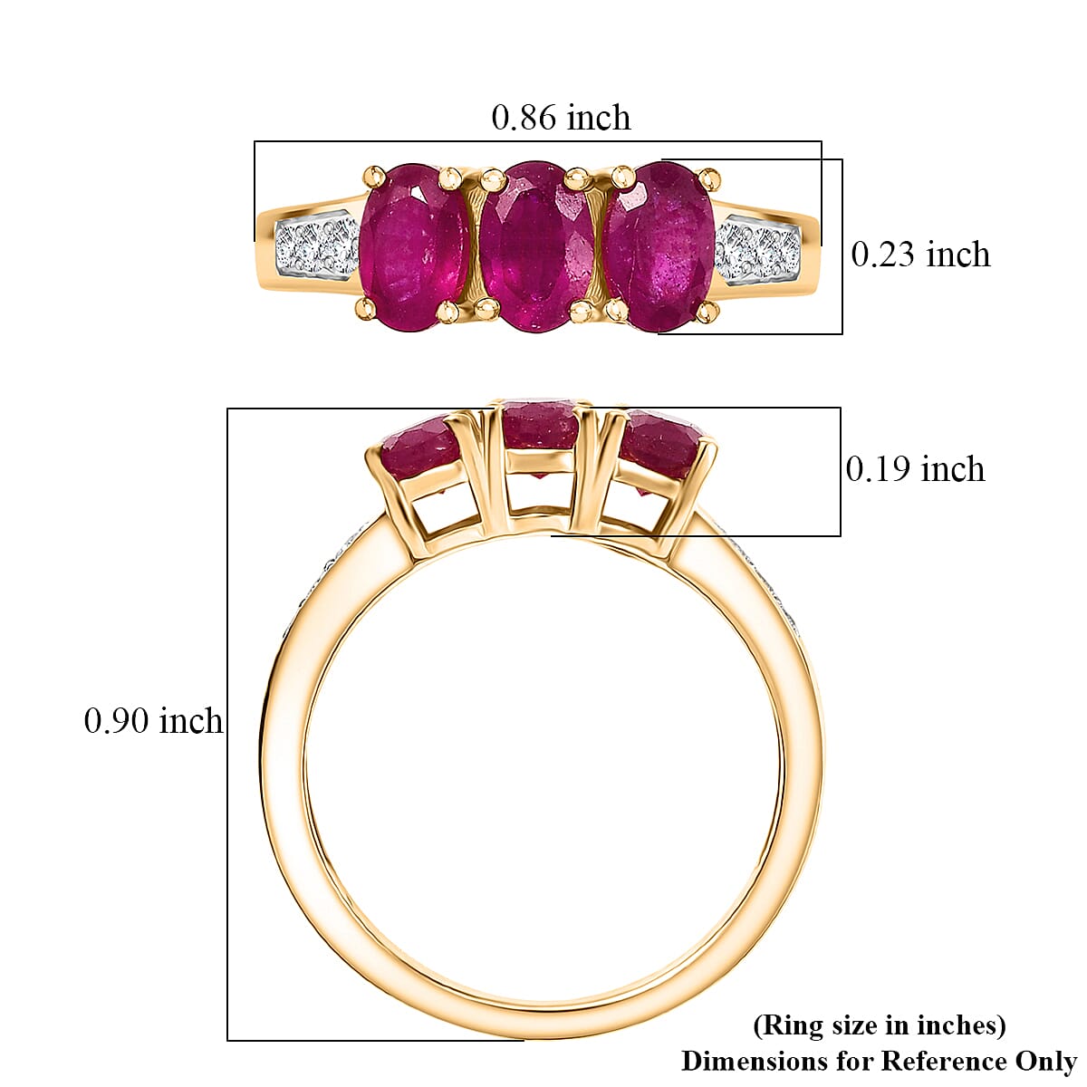 D'Joy Premium African Ruby (FF) and White Zircon 2.20 ctw Ring in 18K YG Plating Sterling Silver (Size 6.5) image number 5