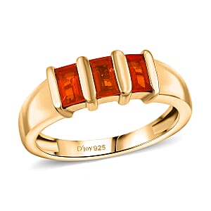 D'Joy Jalisco Fire Opal 0.60 ctw Ring in 18K YG Plating Sterling Silver (Size 8.0)